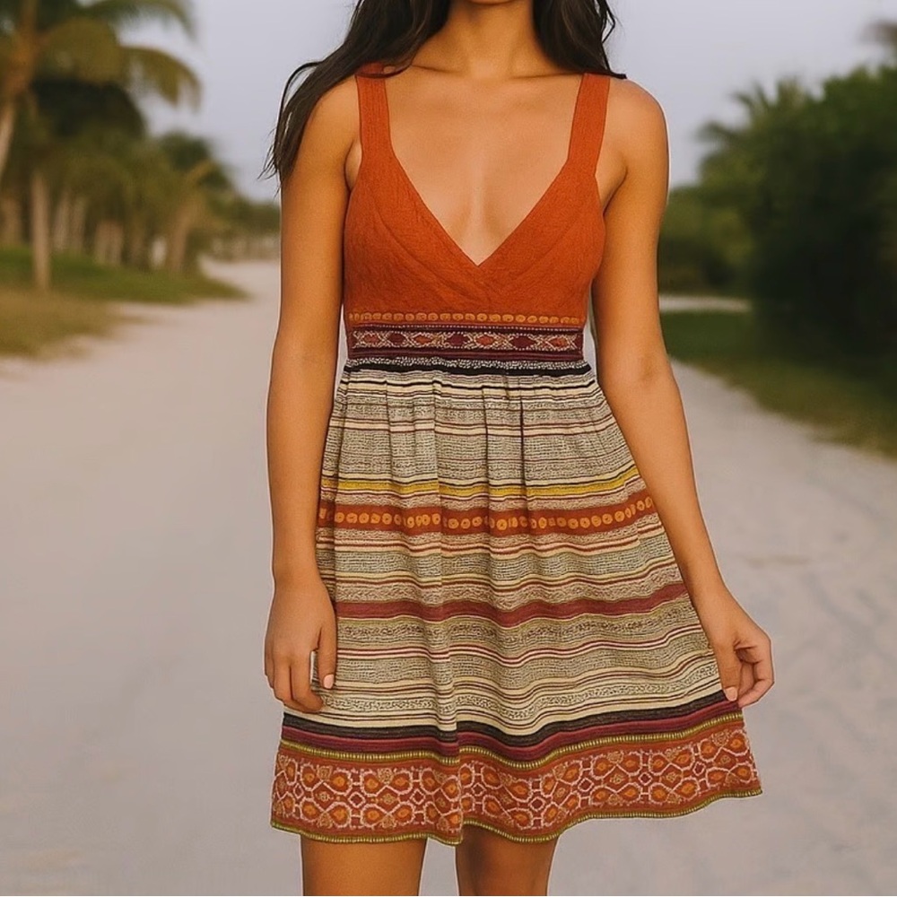 Rare Free People Vintage Romantic V Neck Sweater Festival Market Boho Dress 2 S - Picture 12 of 12